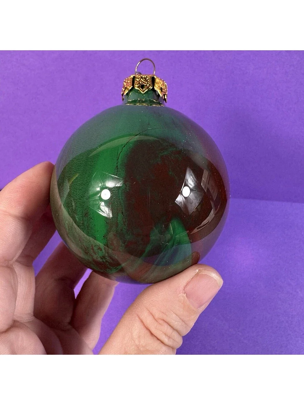 4 Glass Christmas Ornaments Swirl Marbled Red Blue Teal Handpainted 1990s Retro